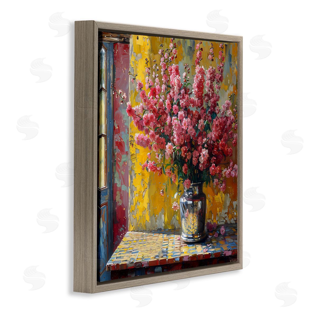 Creative Studio Full Pink Flower Display Brown Floating Frame Canvas Art Print