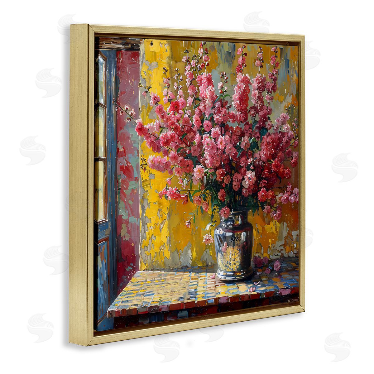 Creative Studio Full Pink Flower Display Gold Floating Frame Canvas Art Print
