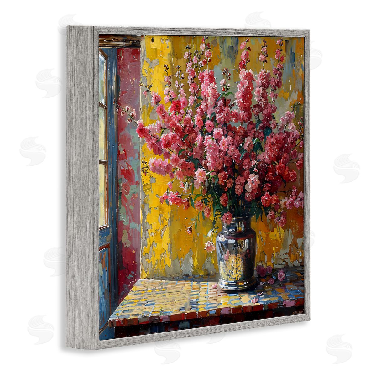 Creative Studio Full Pink Flower Display Gray Framed Giclee Art Print