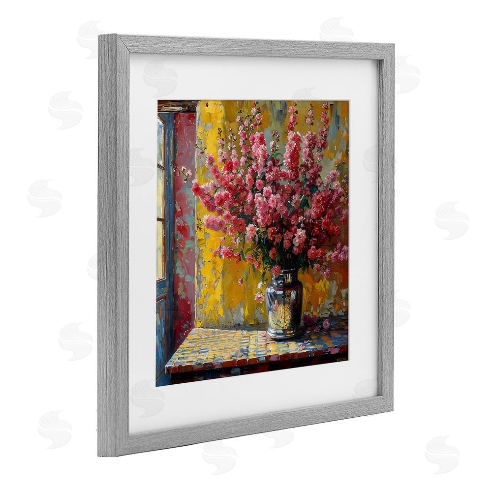 Creative Studio Full Pink Flower Display Gray Framed Print Under Glass Art