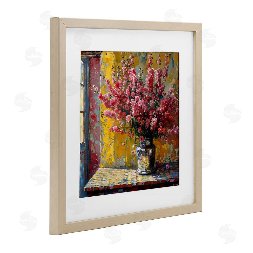 Creative Studio Full Pink Flower Display Birch Framed Print Under Glass Art