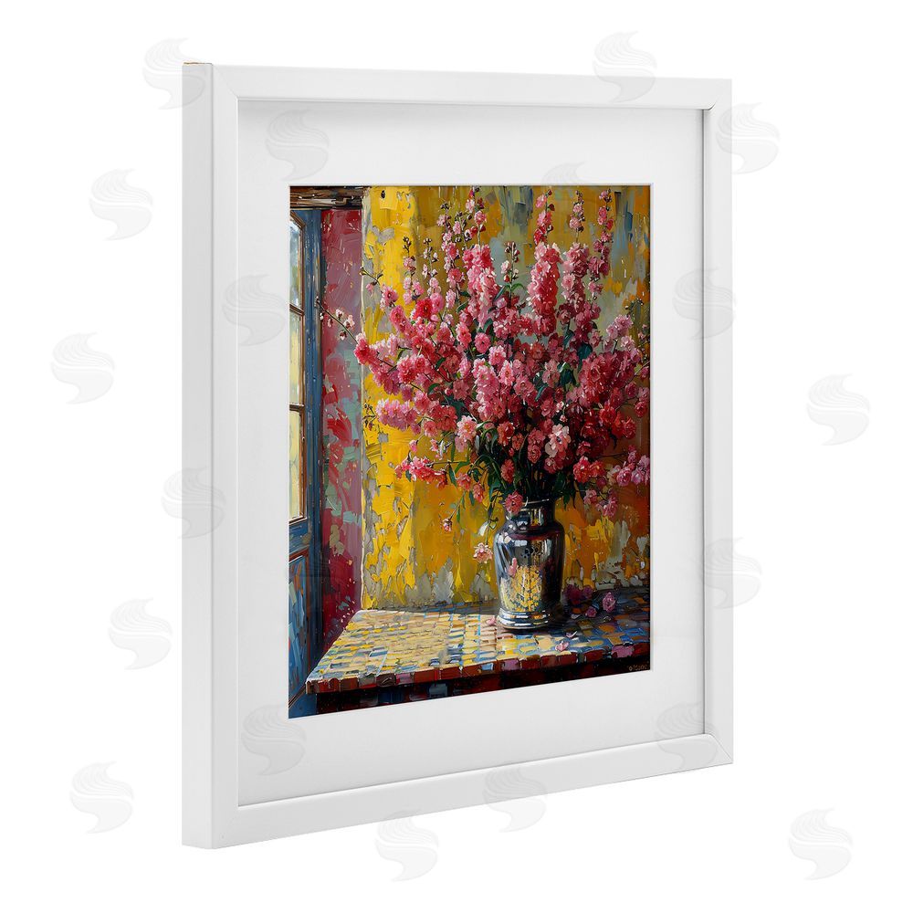 Creative Studio Full Pink Flower Display White Framed Print Under Glass Art