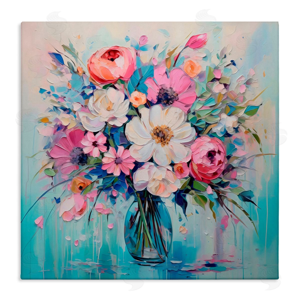 Creative Studio Faux Textured Bouquet on Blue Canvas Wall Art Print