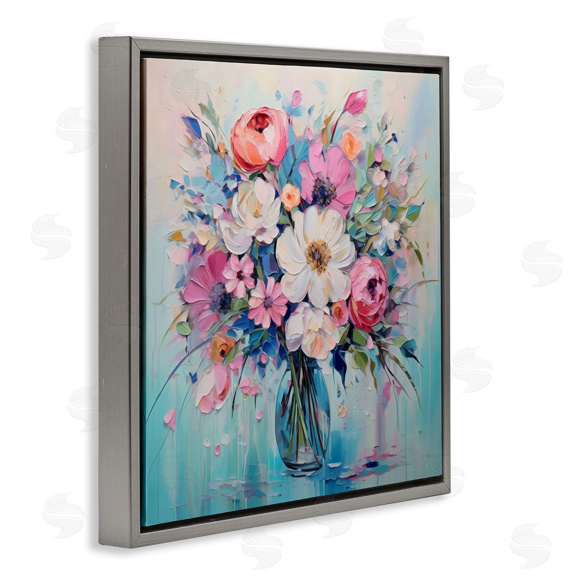 Creative Studio Faux Textured Bouquet on Blue Gray Floating Frame Canvas Art Print