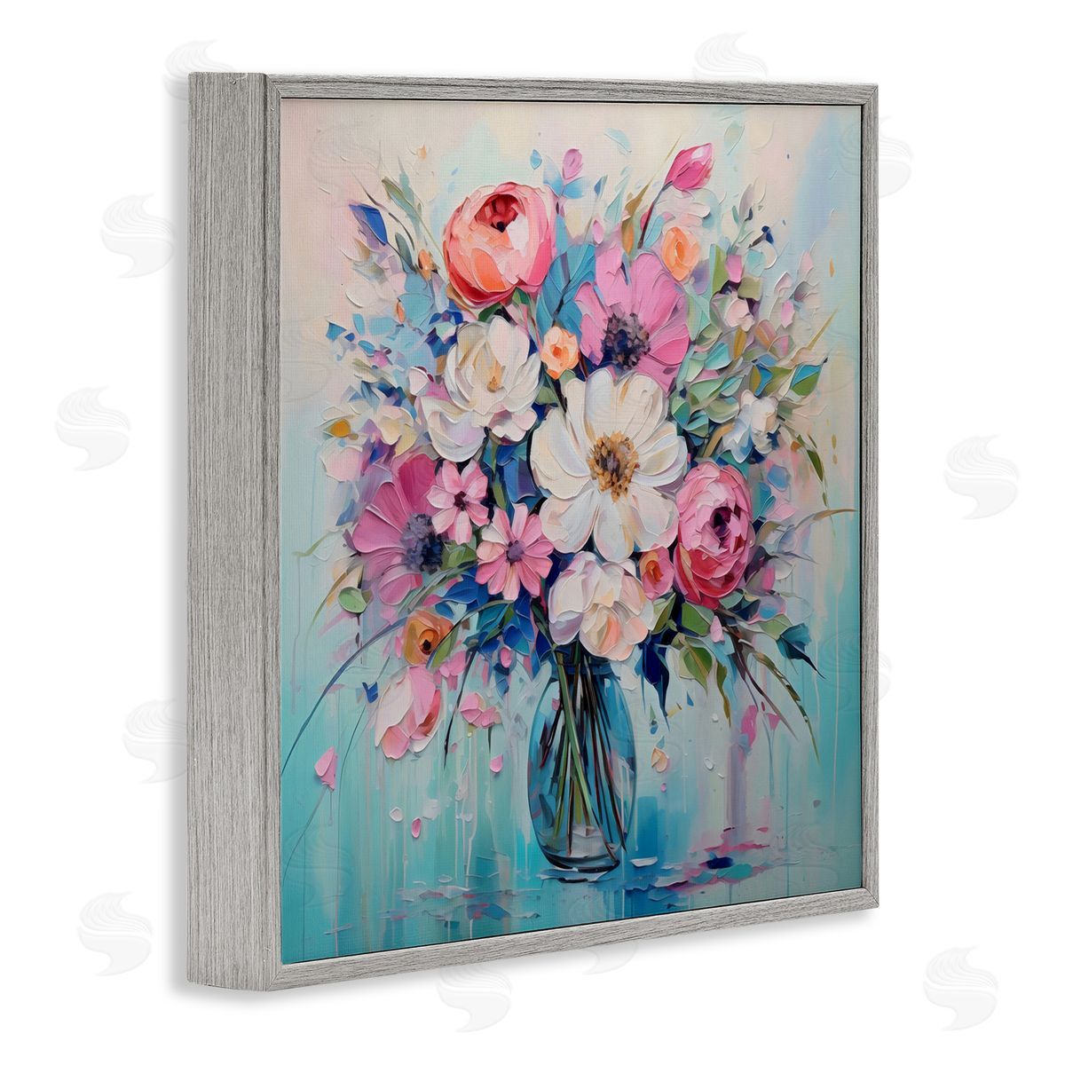 Creative Studio Faux Textured Bouquet on Blue Gray Framed Giclee Art Print