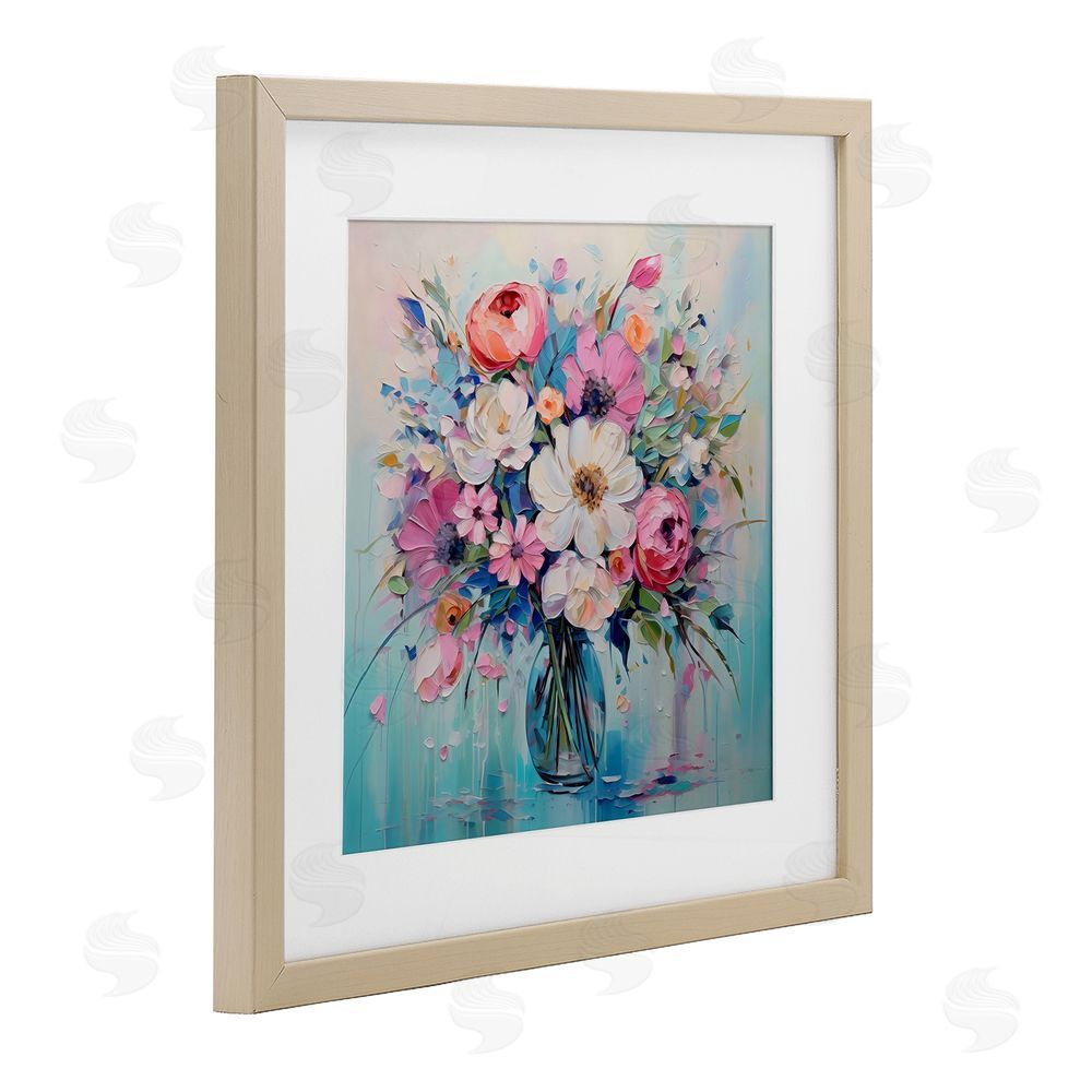Creative Studio Faux Textured Bouquet on Blue Birch Framed Print Under Glass Art