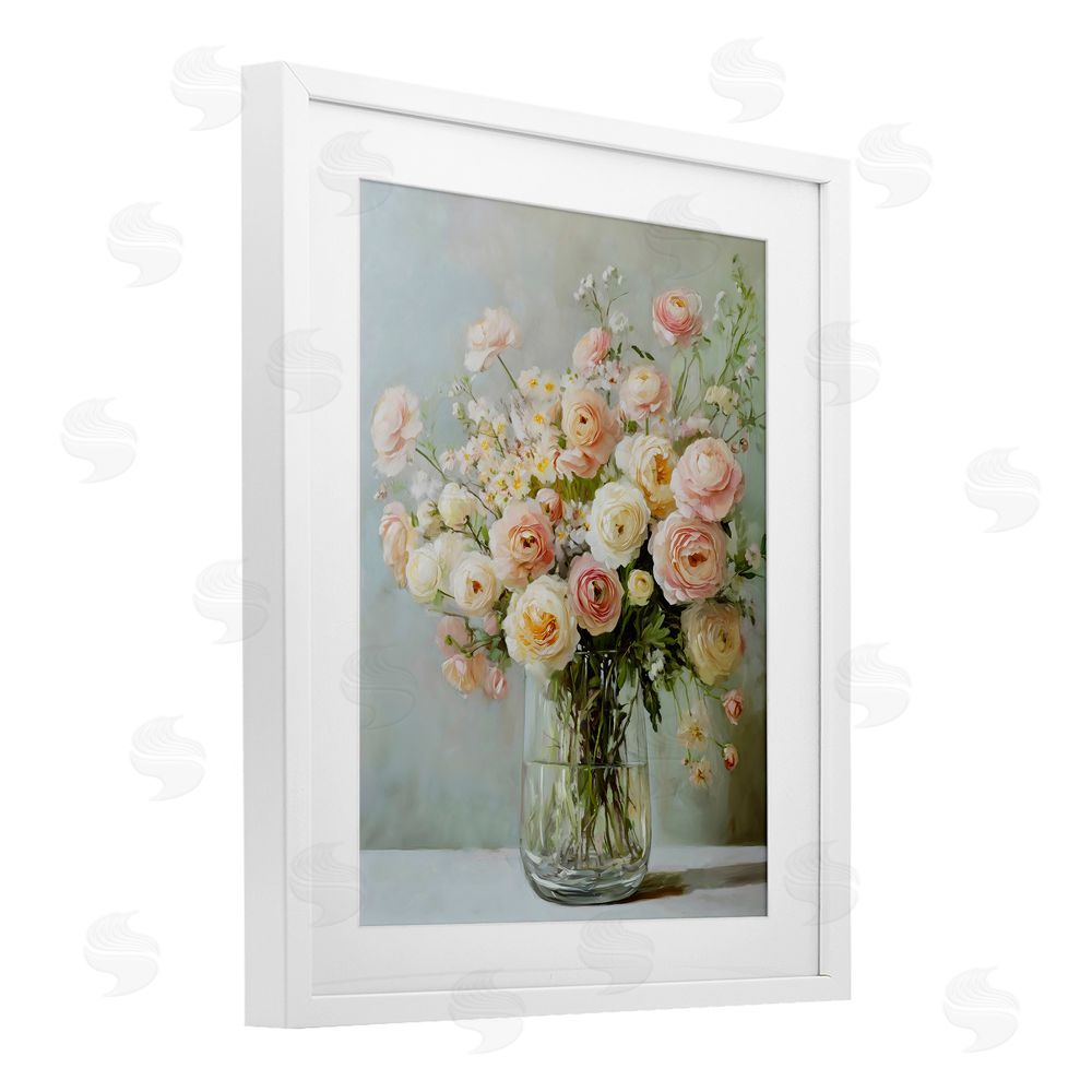 Creative Studio Regal Romantic Bouquet White Framed Print Under Glass Art