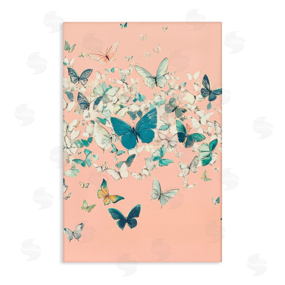 Petal Prints Design Cluster of Butterflies over Pink Canvas Wall Art Print