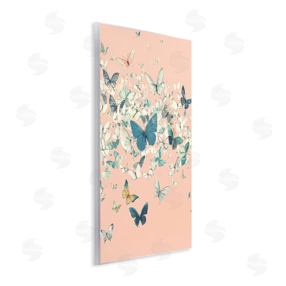Petal Prints Design Cluster of Butterflies over Pink Wall Plaque Art Print