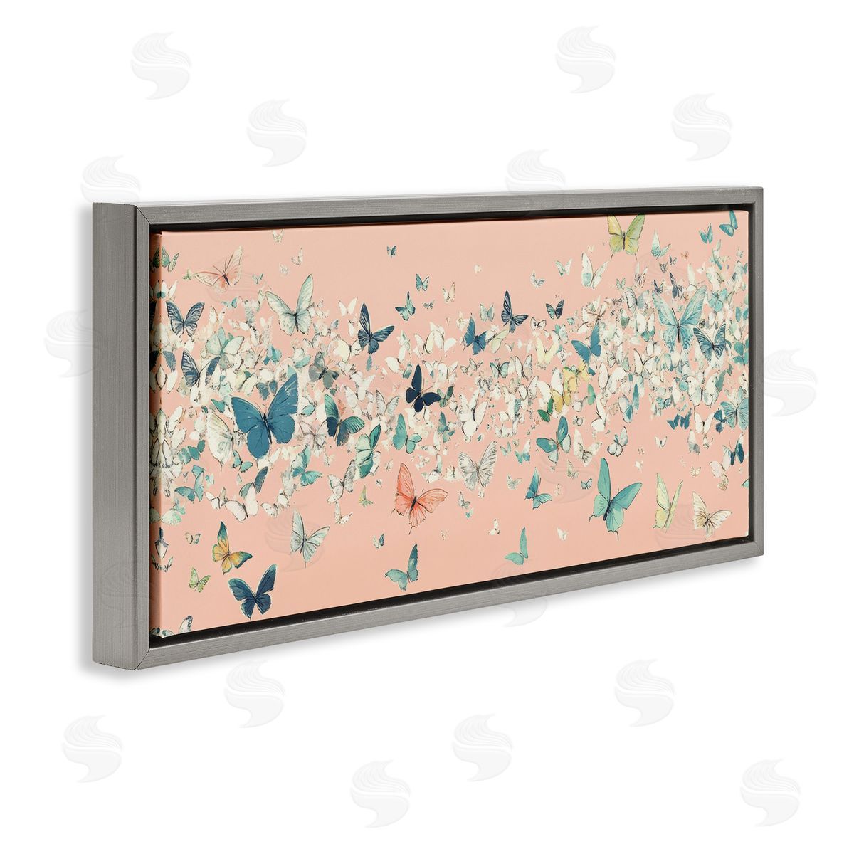Petal Prints Design Blush Butterfly Soiree Gray Floating Frame Canvas Wall Art Print