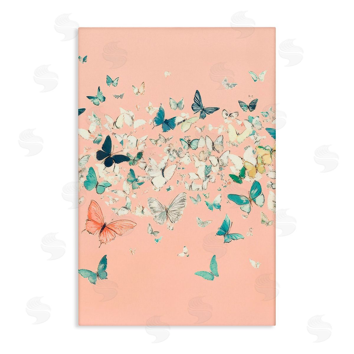 Petal Prints Design Blush Butterflies over Pink Canvas Wall Art Print