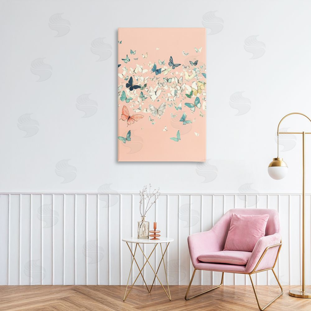 Petal Prints Design Blush Butterflies over Pink Canvas Art on Wall