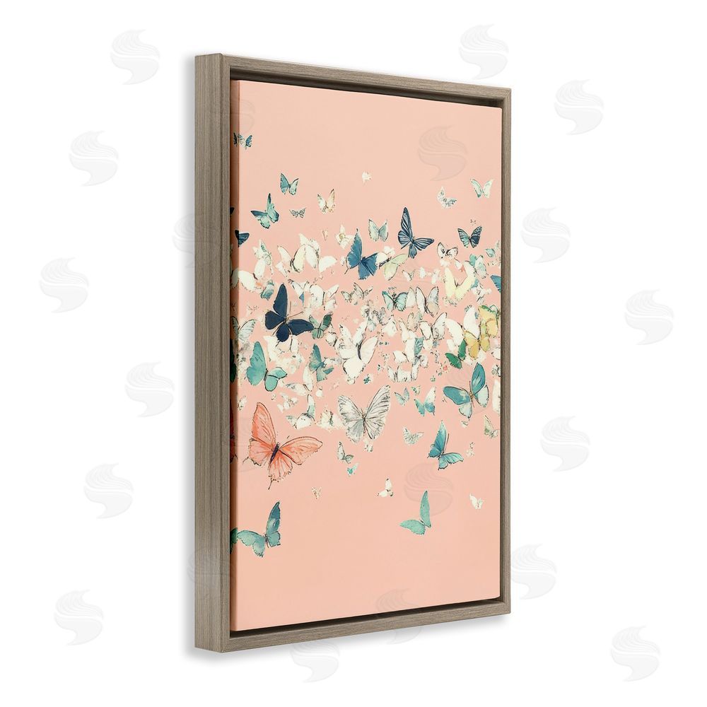 Petal Prints Design Blush Butterflies over Pink Brown Floating Frame Canvas Wall Art Print