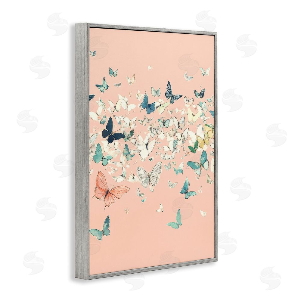 Petal Prints Design Blush Butterflies over Pink Gray Framed Giclee Wall Art Print