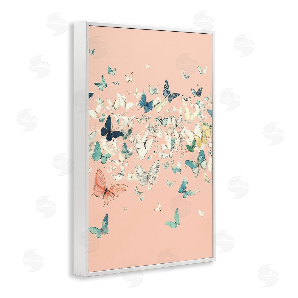 Petal Prints Design Blush Butterflies over Pink White Framed Giclee Wall Art Print