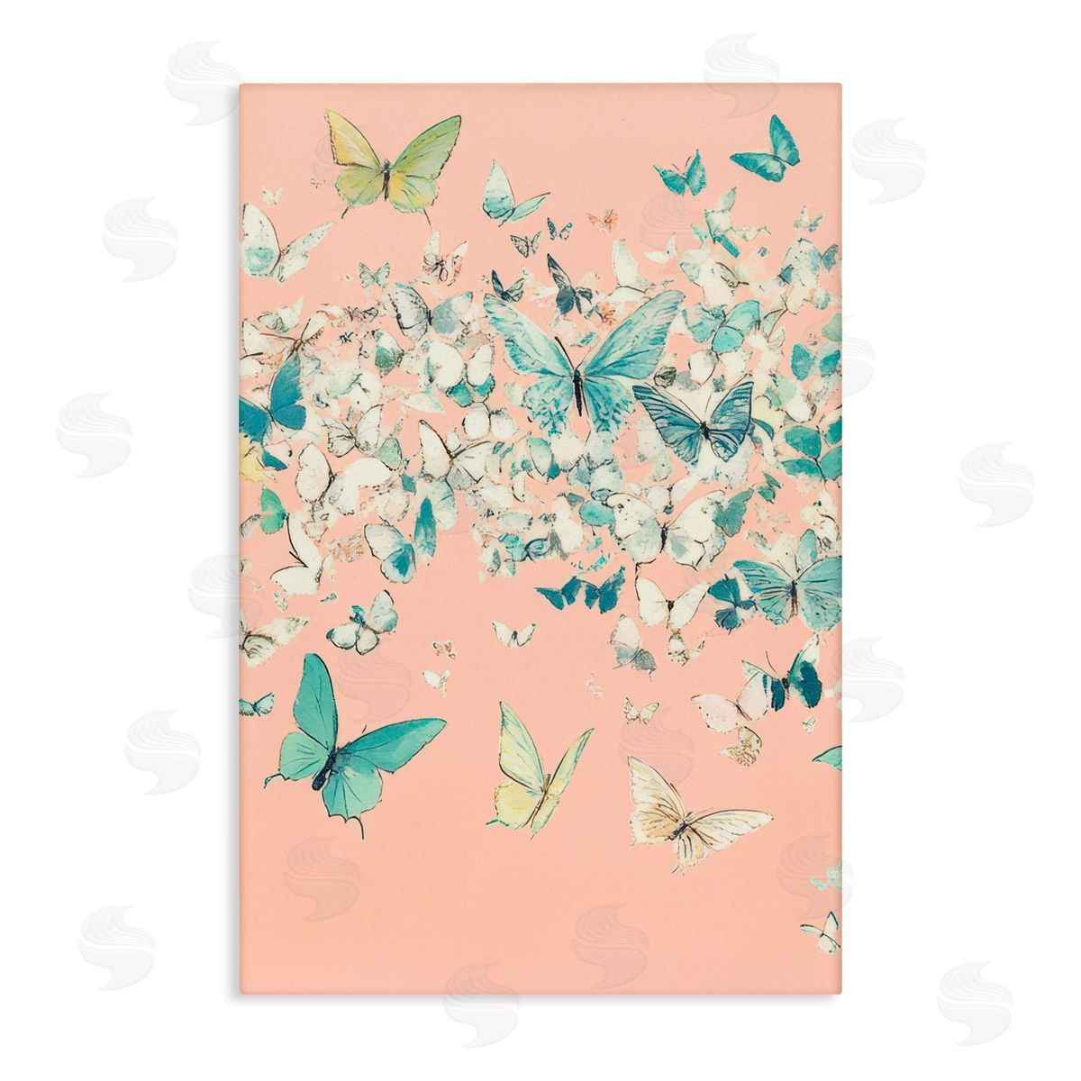 Petal Prints Design Butterfly Cluster over Pink Canvas Wall Art Print