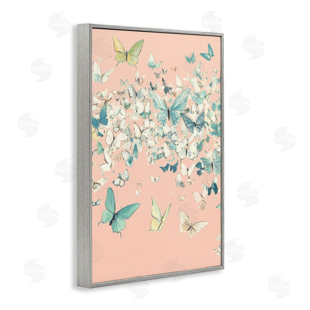 Petal Prints Design Butterfly Cluster over Pink Gray Framed Giclee Wall Art Print