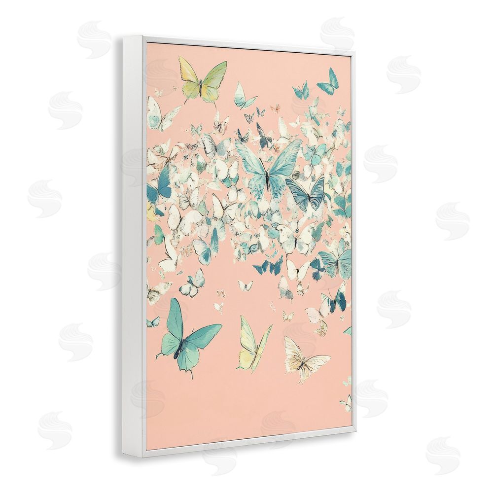 Petal Prints Design Butterfly Cluster over Pink White Framed Giclee Wall Art Print
