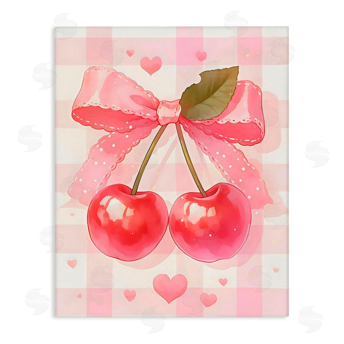 Creative Studio Cherries On Pink Gingham Canvas Wall Art Print