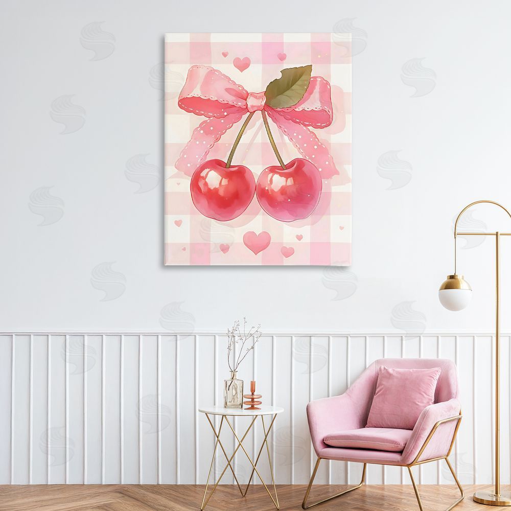 Creative Studio Cherries On Pink Gingham Printed Wall Art in Room