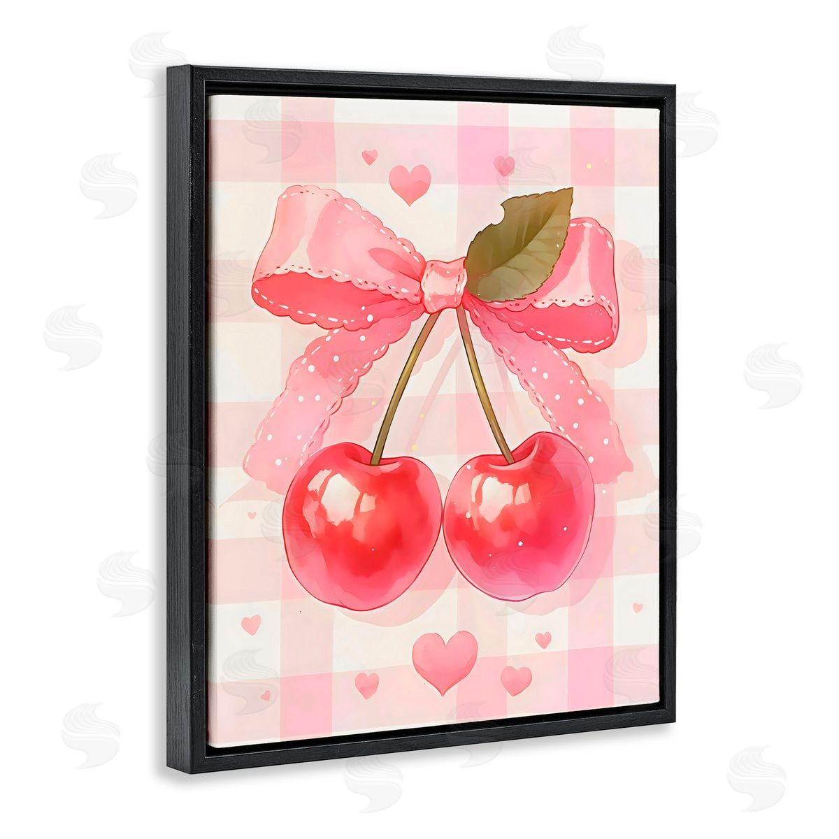 Creative Studio Cherries On Pink Gingham Black Floating Frame Canvas Wall Art Print