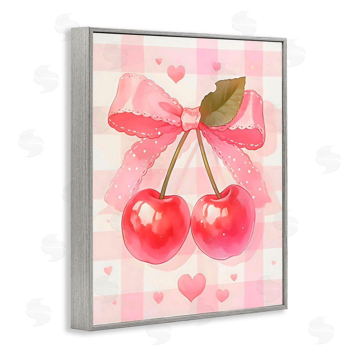 Creative Studio Cherries On Pink Gingham Gray Framed Giclee Art Print