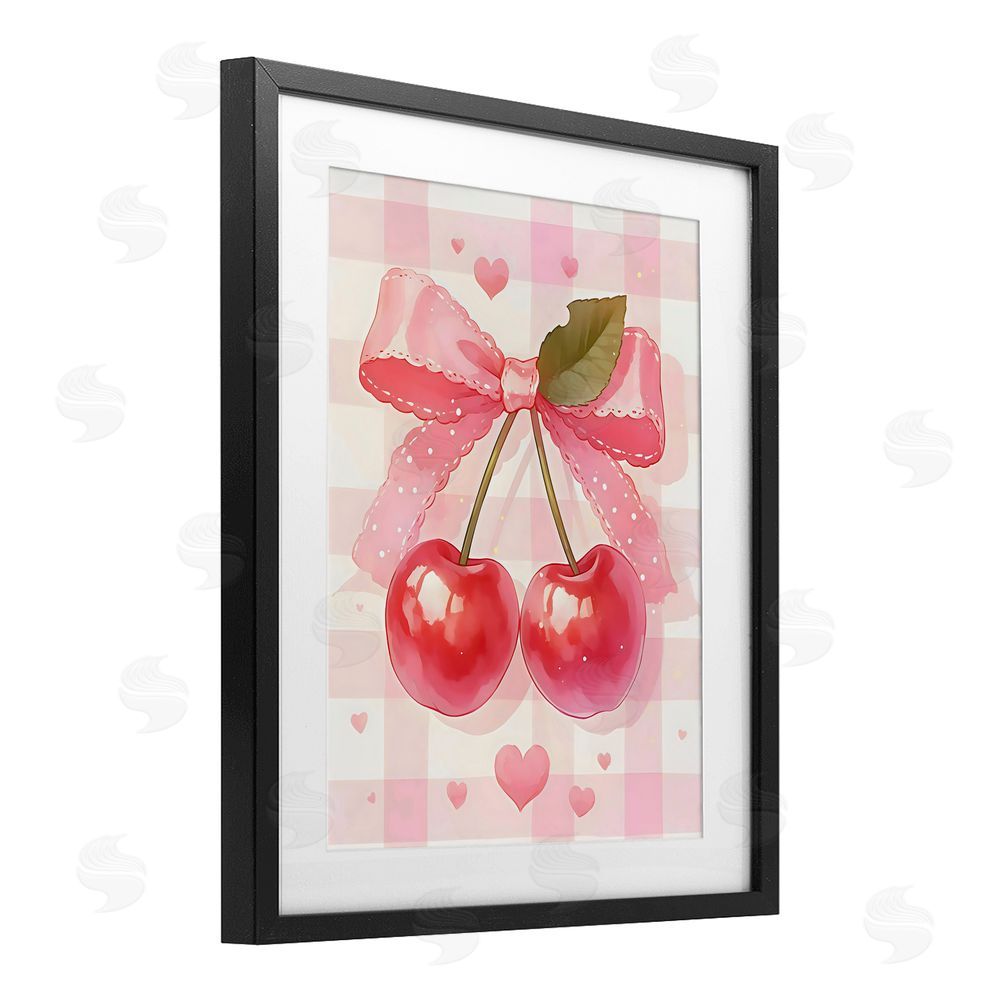 Creative Studio Cherries On Pink Gingham Black Framed Print Under Glass Art