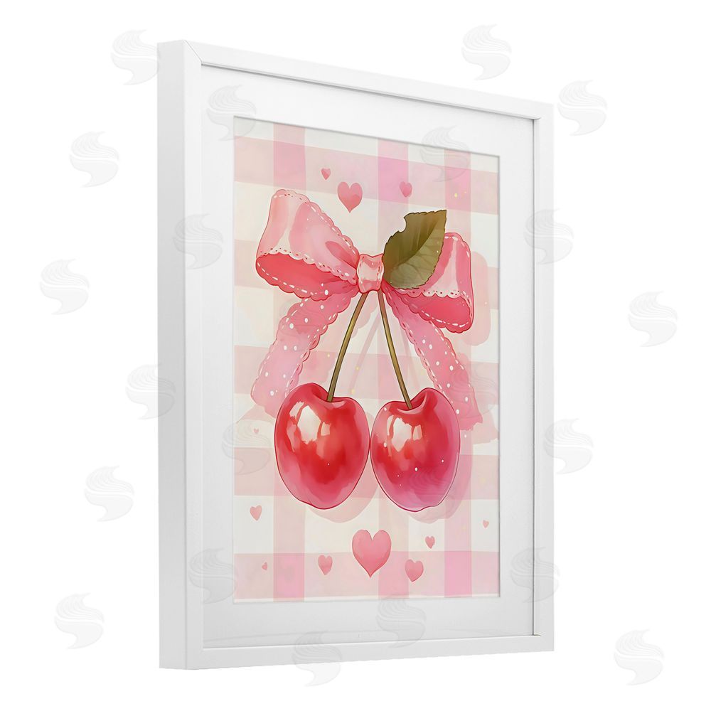 Creative Studio Cherries On Pink Gingham White Framed Print Under Glass Art