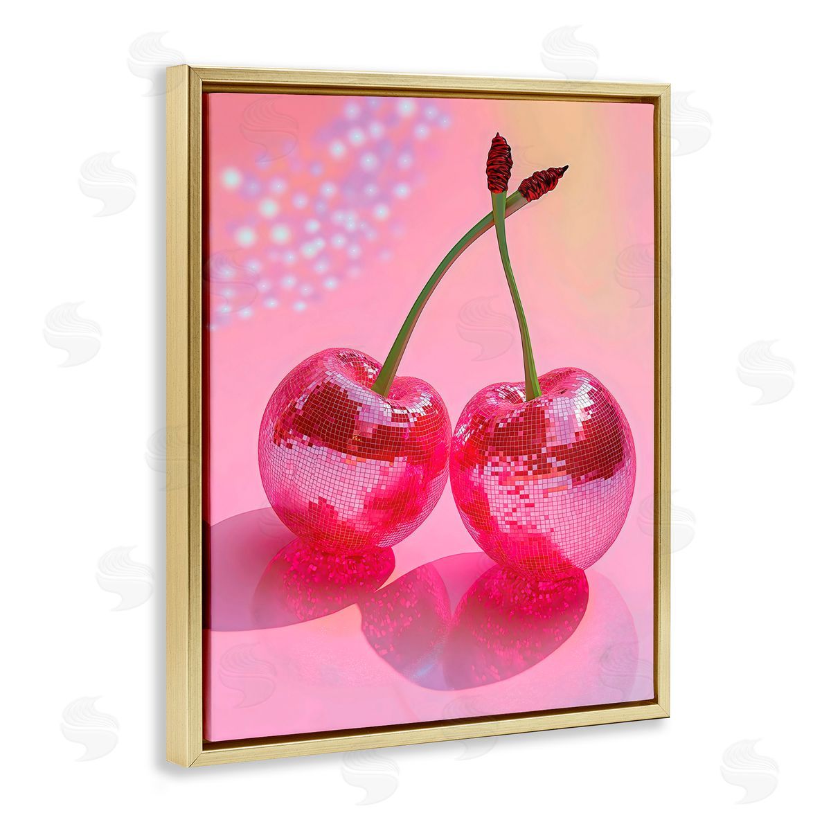 Creative Studio Double Disco Cherries Gold Floating Frame Canvas Art Print