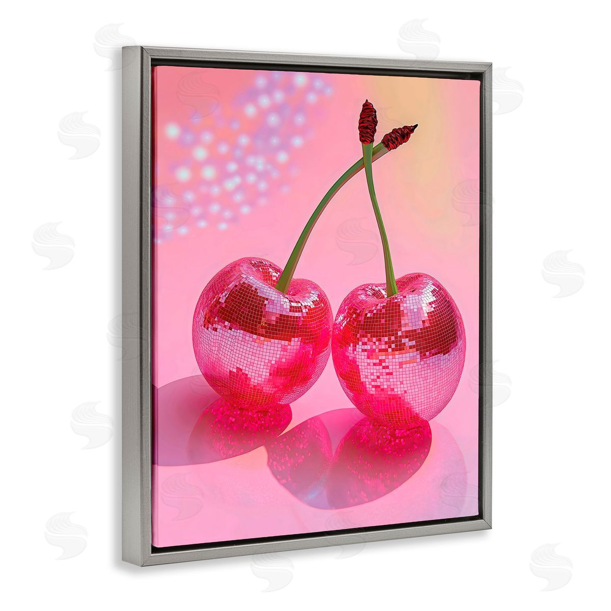 Creative Studio Double Disco Cherries Gray Floating Frame Canvas Art Print