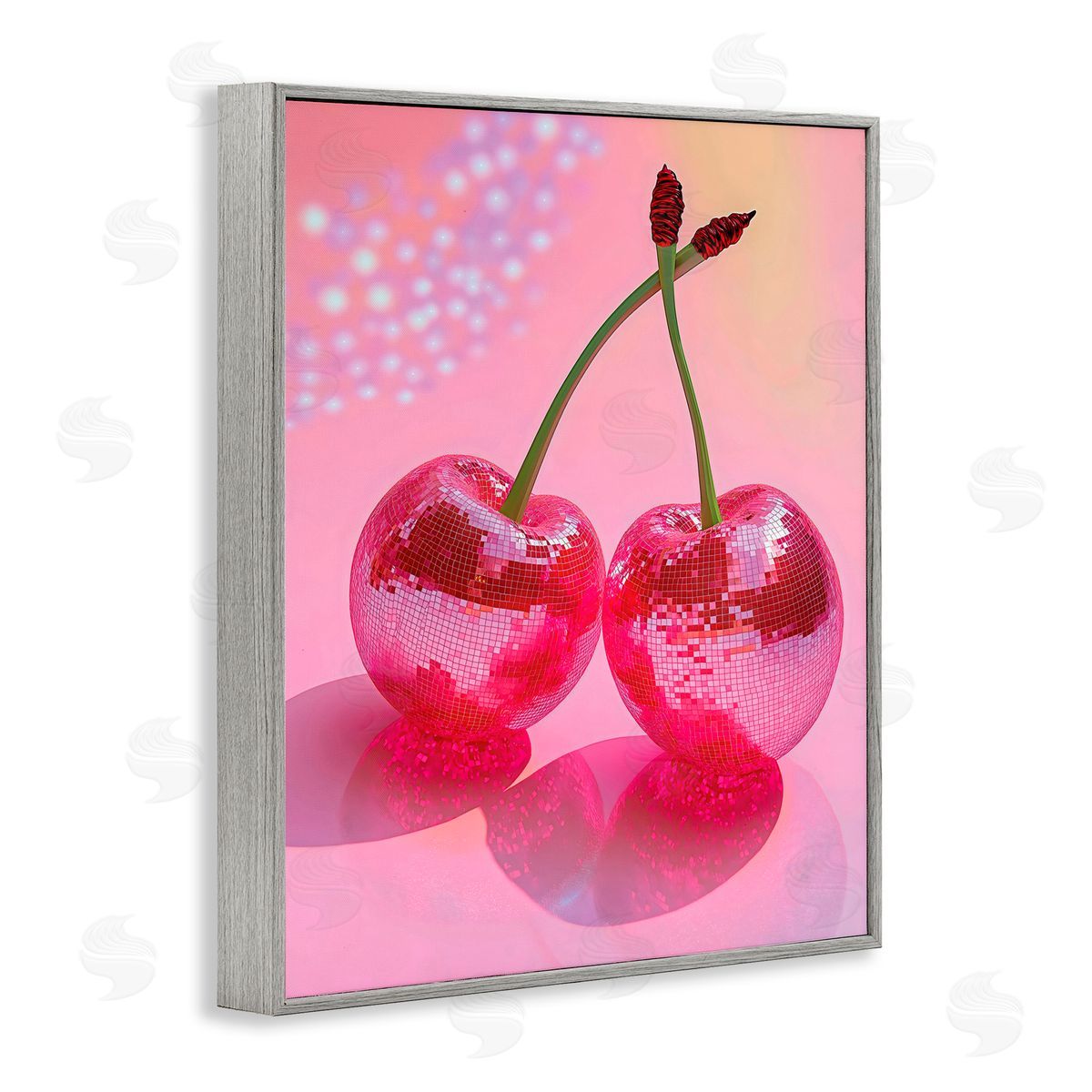 Creative Studio Double Disco Cherries Gray Framed Giclee Art Print