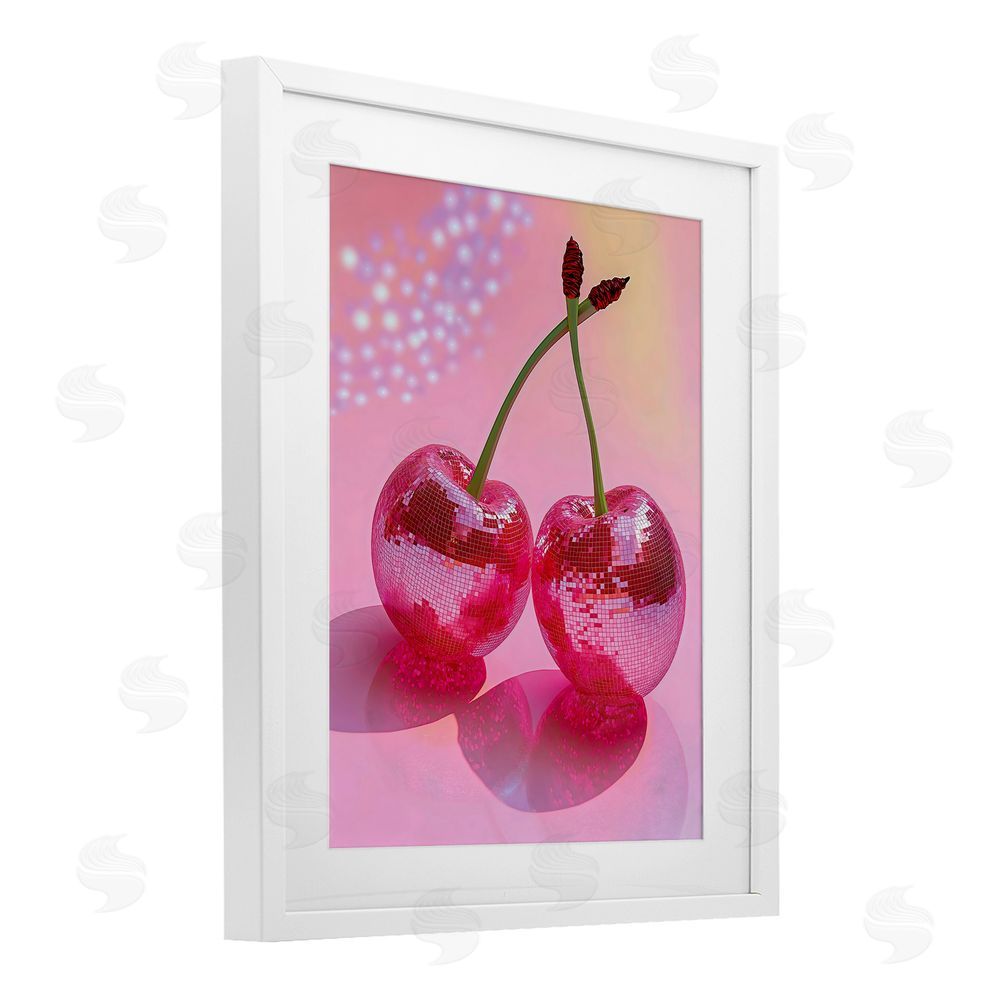 Creative Studio Double Disco Cherries White Framed Print Under Glass Art