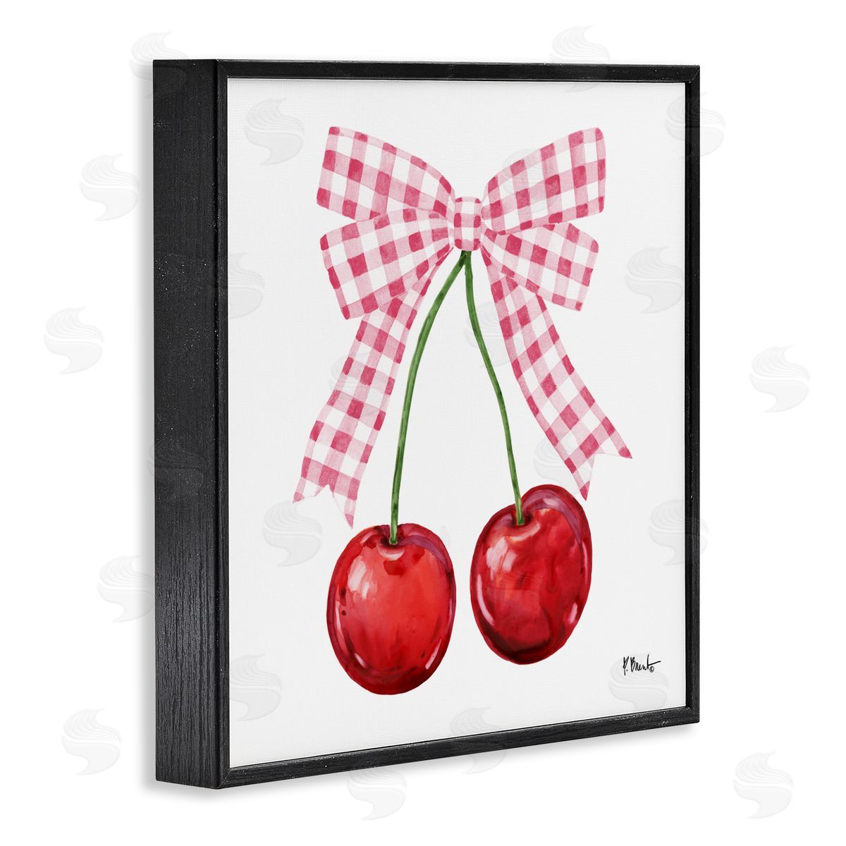 Paul Brent Lucky Cherries & Pink Bow Black Framed Giclee Art Print