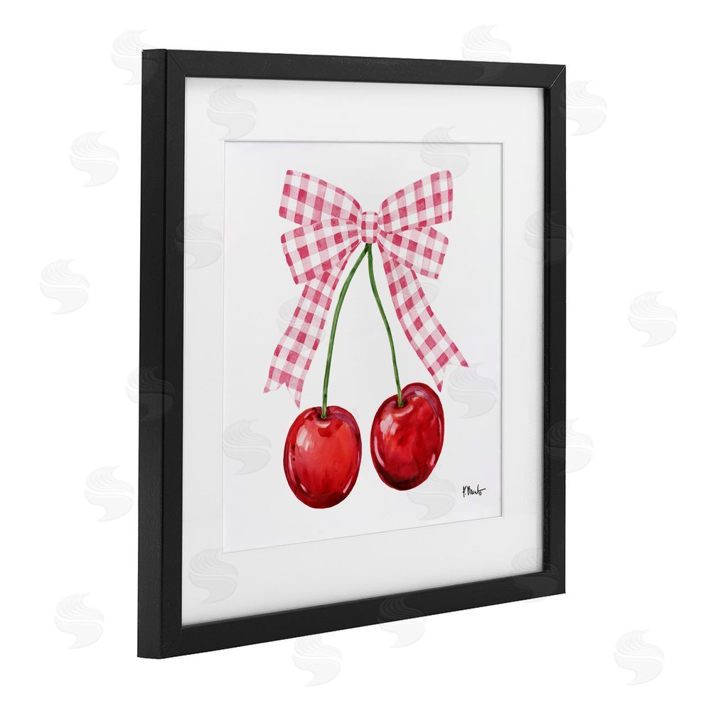 Paul Brent Lucky Cherries & Pink Bow Black Framed Print Under Glass Art
