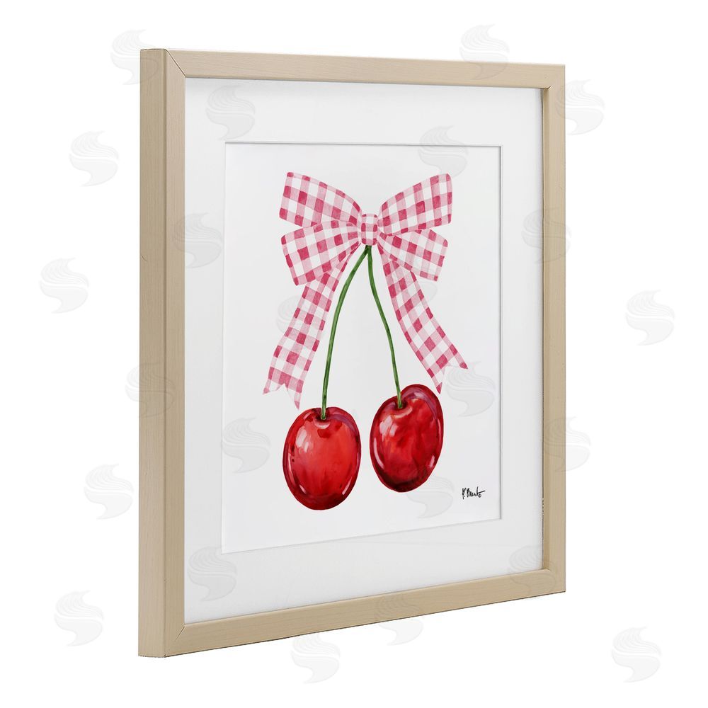 Paul Brent Lucky Cherries & Pink Bow Birch Framed Print Under Glass Art