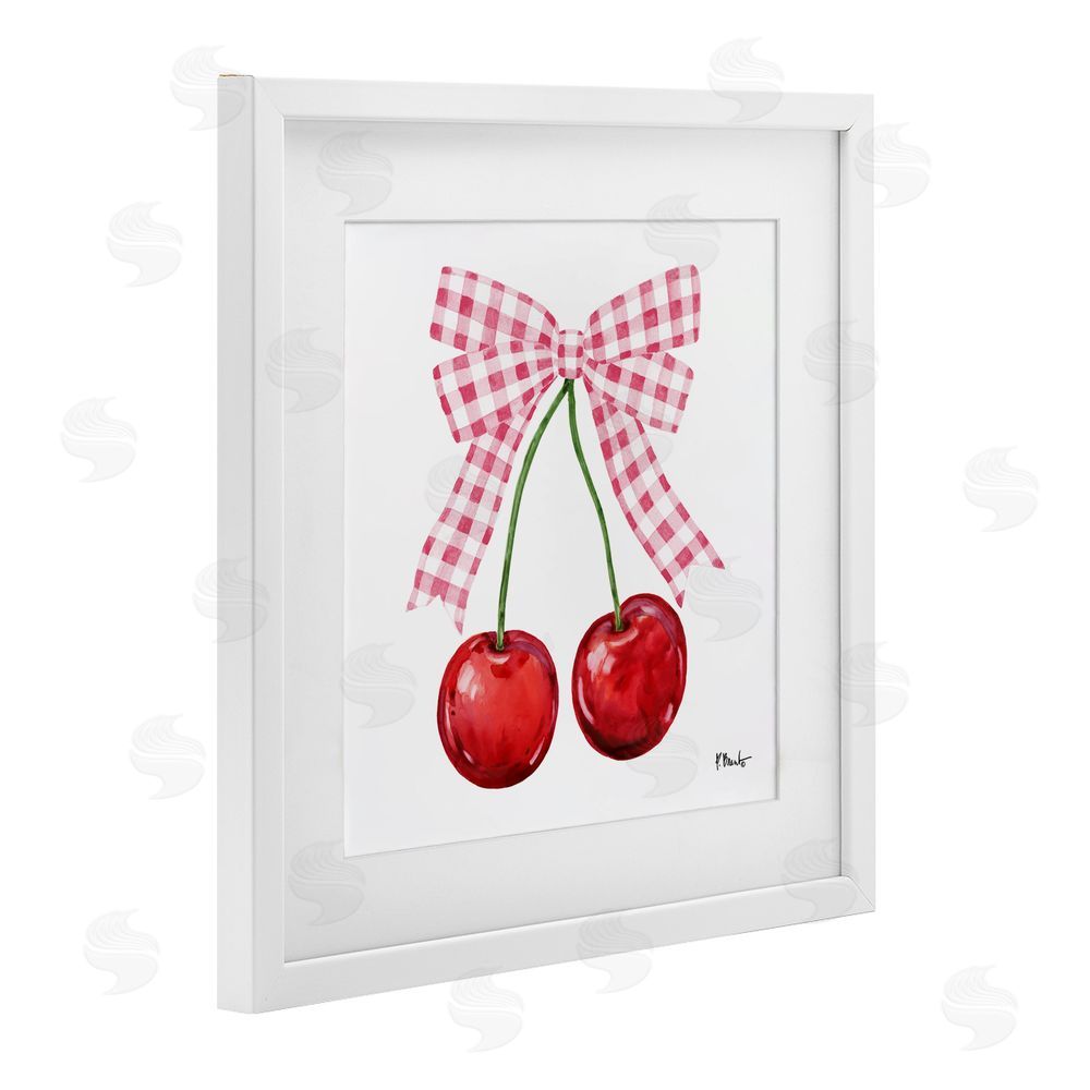 Paul Brent Lucky Cherries & Pink Bow White Framed Print Under Glass Art