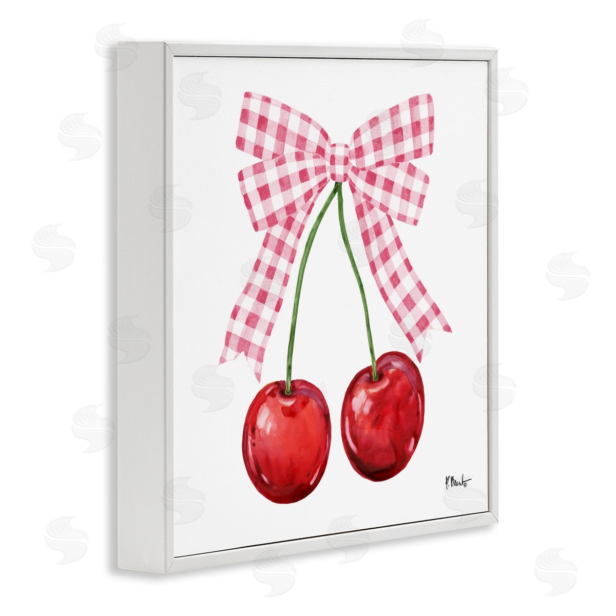 Paul Brent Lucky Cherries & Pink Bow White Frame Giclee Art Print