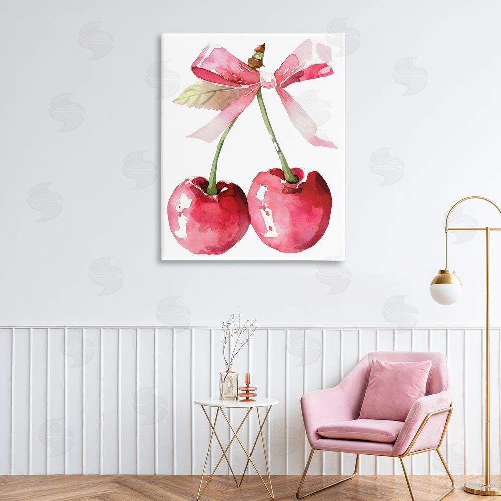 Creative Studio Cherries with Chic Pink Bow Printed Wall Art in Room