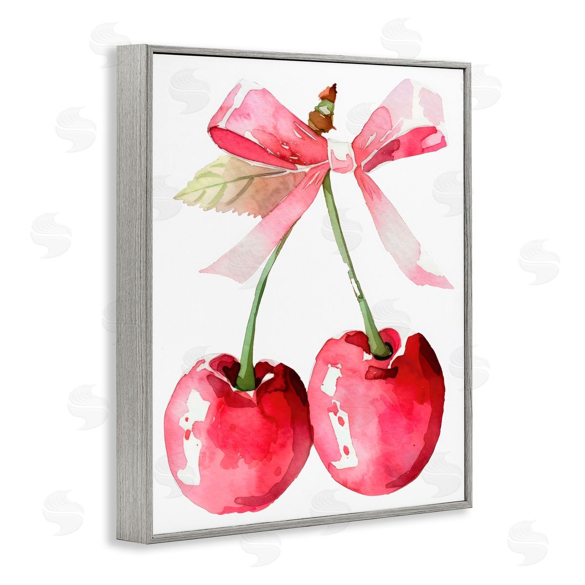 Creative Studio Cherries with Chic Pink Bow Gray Framed Giclee Art Print