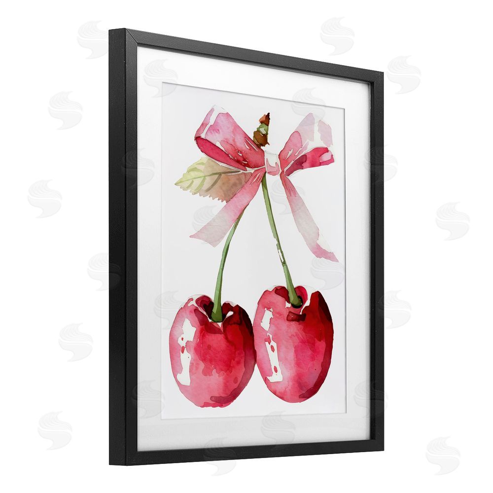 Creative Studio Cherries with Chic Pink Bow Black Framed Print Under Glass Art