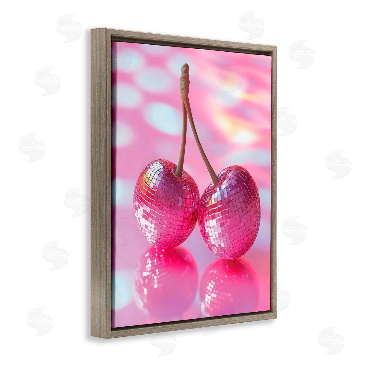 Creative Studio Pastel Disco Ball Cherries Brown Floating Frame Canvas Art Print