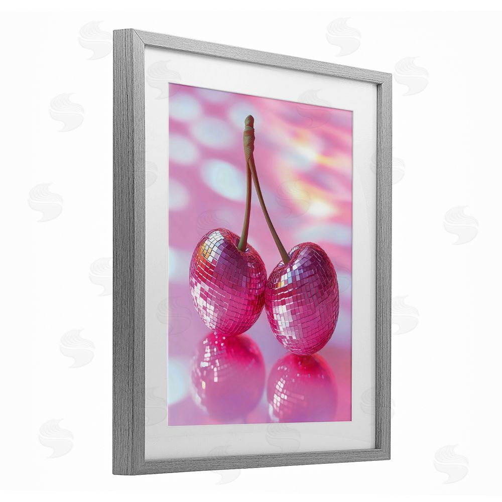 Creative Studio Pastel Disco Ball Cherries Gray Framed Print Under Glass Art