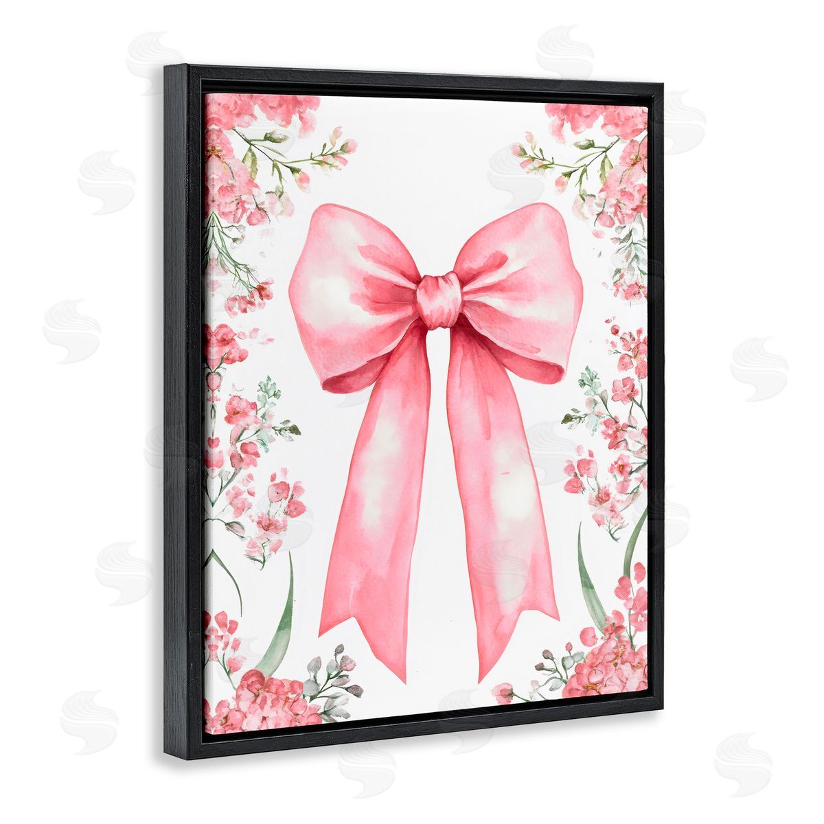 Creative Studio Floral Bouquet Pink Bow Black Floating Frame Canvas Wall Art Print