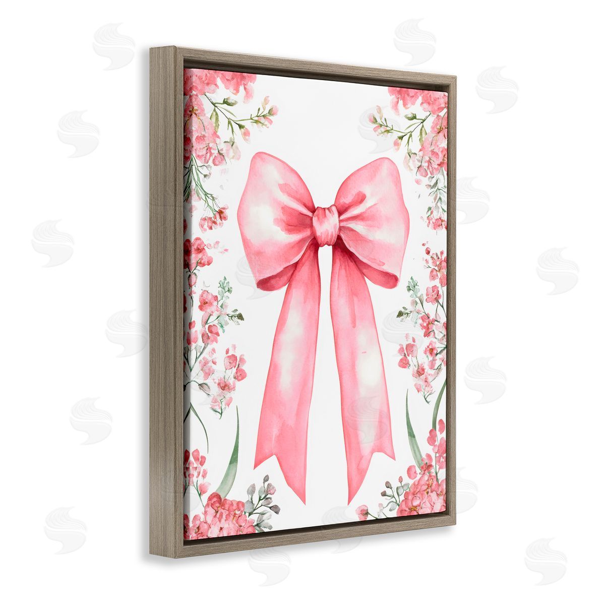Creative Studio Floral Bouquet Pink Bow Brown Floating Frame Canvas Art Print