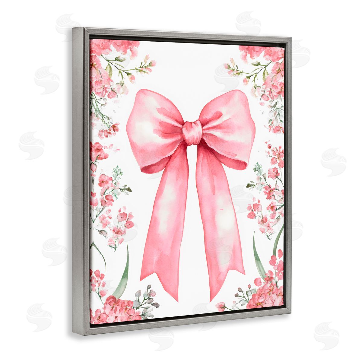 Creative Studio Floral Bouquet Pink Bow Gray Floating Frame Canvas Art Print