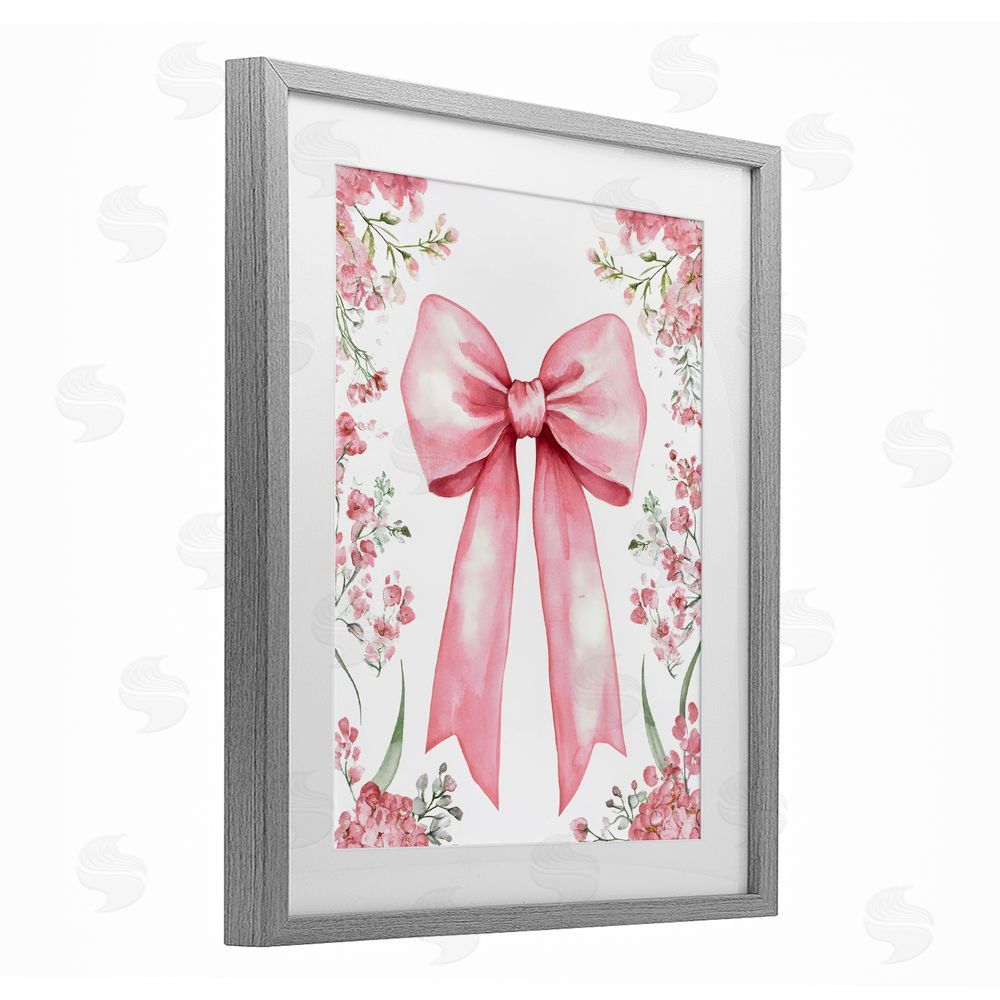 Creative Studio Floral Bouquet Pink Bow Gray Framed Print Under Glass Art