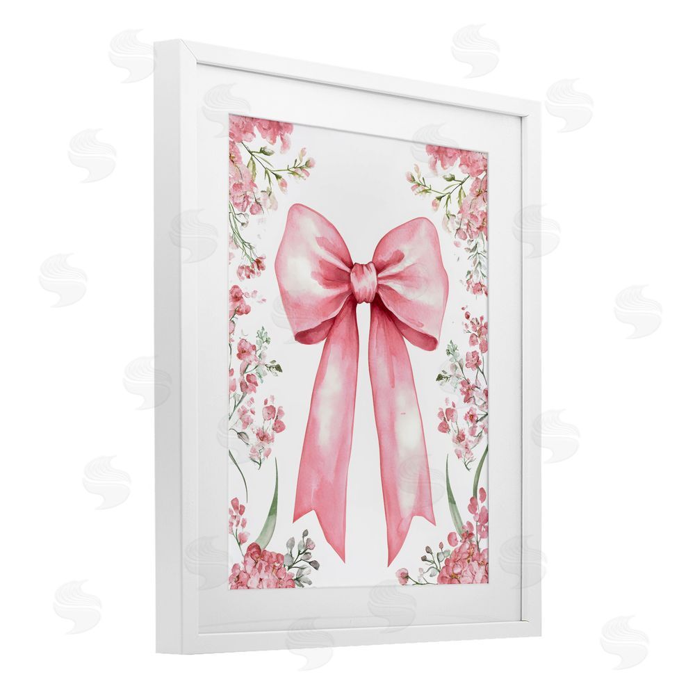 Creative Studio Floral Bouquet Pink Bow White Framed Print Under Glass Art