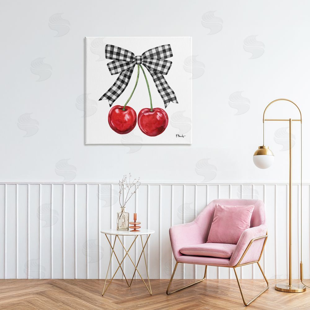 Paul Brent Lucky Cherries & Plaid Bow Printed Wall Art in Room