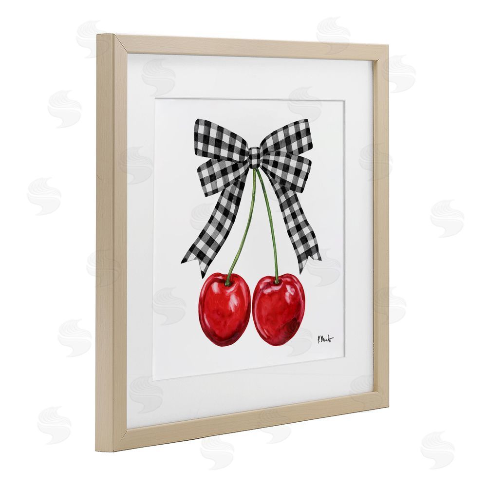 Paul Brent Lucky Cherries & Plaid Bow Birch Framed Print Under Glass Art