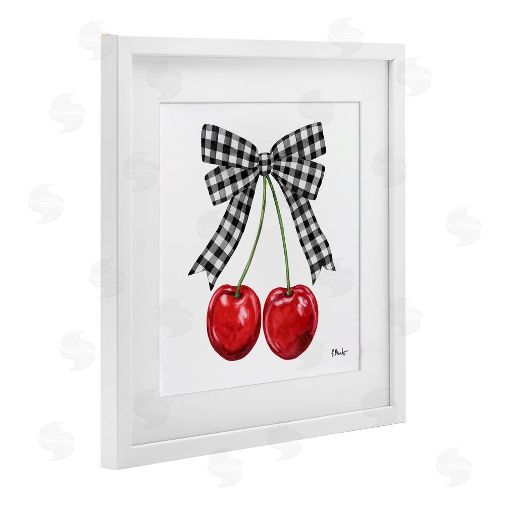 Paul Brent Lucky Cherries & Plaid Bow White Framed Print Under Glass Art
